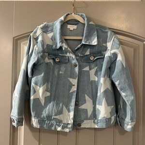 Kids size XL distressed jeans jacket with stars!